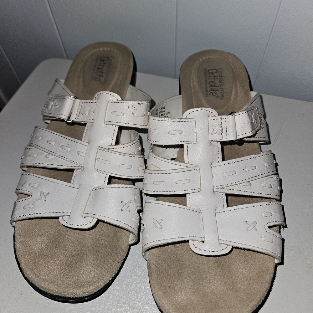 White Leather Slide Sandals